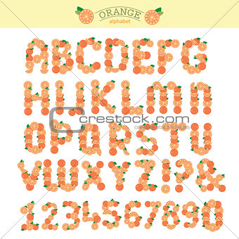 Orange special font, abc a-z capital headline letters, vector