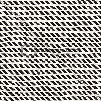 Wavy Hand Drawn Slanted Lines. Vector Seamless Black and White Pattern.