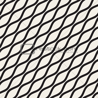 Vector Seamless Black and White Wavy Diagonal Lines Pattern