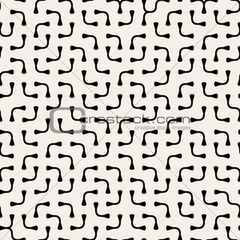 Jumble Rounded Lines. Vector Seamless Black and White Pattern.