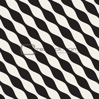 Vector Seamless Black and White Diagonal Wavy Lines Pattern