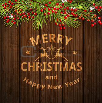 Christmas card with green fir branch