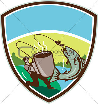 Fly Fisherman Salmon Mug Crest Retro