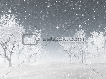 3D winter landscape with snow