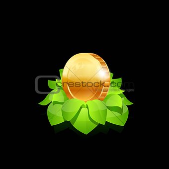 Coin with leafs. Vector