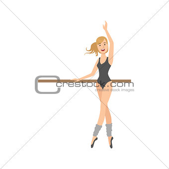 Girl In Body Suit In Ballet Dance Class Exercising With The Pole