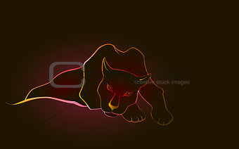 Lying sweetheart black Panther on a dark background. EPS10 vector illustration