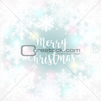 Merry Christmas message and light background with snowflakes. Vector illustration Eps 10.