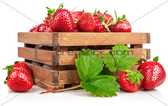 Fresh berries strawberry in wooden box with
