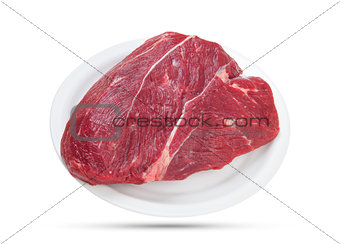 Piece of raw beef isolated on white background