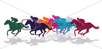 Jockeys with racing horses