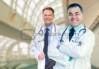 Handsome Male Doctors or Nurses Inside Hospital Building