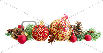 Christmas balls and evergreen twigs