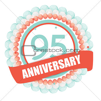 Cute Template 95 Years Anniversary with Balloons and Ribbon Vect