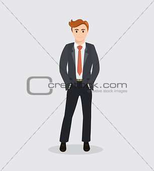 Infographics business man hands in pockets