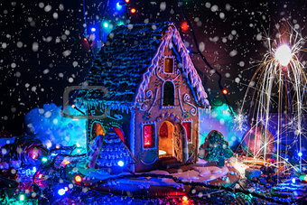 Gingerbread house with lights