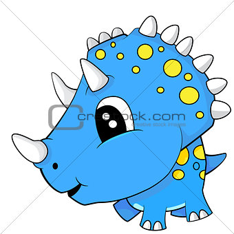 Cute Cartoon Blue Baby Triceratops Dinosaur