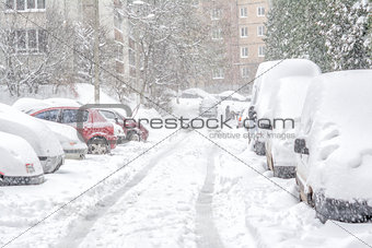 Car covered with snow. Moscow Russia