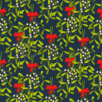 Mistletoe branches seamless vector pattern.