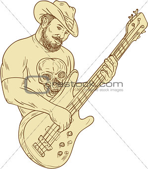 Cowboy Bass Guitar Isolated Drawing