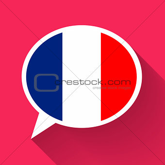 White speech bubble with France flag on pink background. French language conceptual illustration