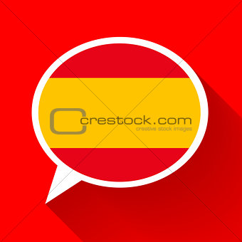 White speech bubble with Spain flag on red background. Spanish language conceptual illustration