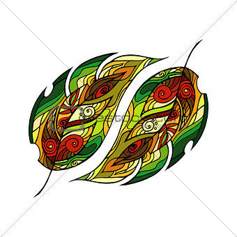 Vector Colored Forest leaves Background. Hand Drawn Ornament with Forest leaves.