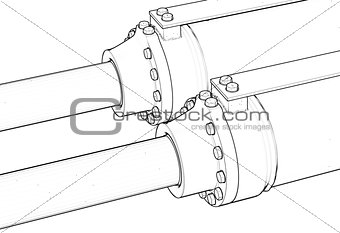 machine piston hydraulic system industrial isolated outline sketch 3d illustration