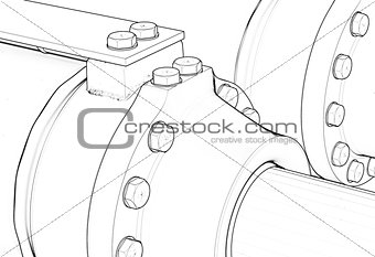 machine piston hydraulic system industrial isolated outline sketch 3d illustration