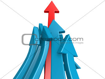 Red leading arrow among blue
