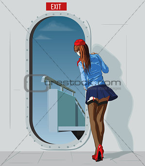 stewardess at the door