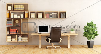 Home office with wooden furniture