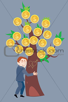 Businessman hugging a money tree