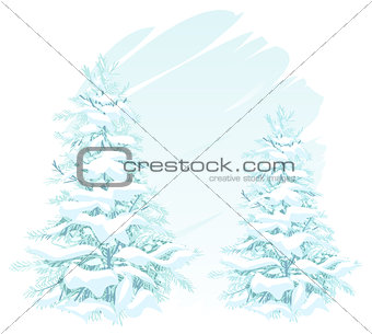 Two Christmas trees in snow