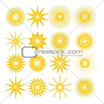 Icons of the sun, vector illustration.