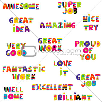 Positive feedback messages in colorful pattern