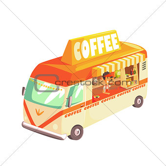 Coffee Shop Cafe In Mini Bus On Sunny Day