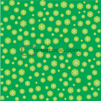 Seamless pattern with snowflakes on green
