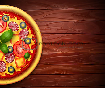 Realistic vector Pizza recipe or menu background 