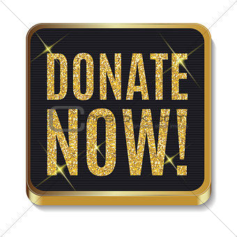 Gold Glitter Shiny Donate Now Icon. Button with Shadow for Your 