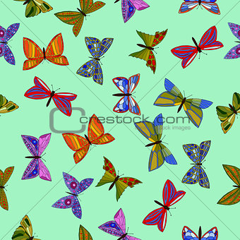 abstract vector colorful doodle butterflies seamless pattern
