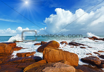 Ploumanach coast sunshiny view (Brittany, France)