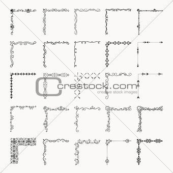 Vector Black Decorative Hand Drawn Outlined Corners