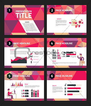 Presentation template with business infographics and character illustrations