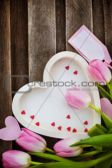 Pink tulips and heart