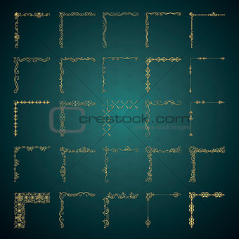 Vector Golden Decorative Hand Drawn Outlined Corners