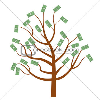 Tree with money. Dollars . Flat design, isolated white background. Vector illustration, clip art