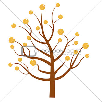 Tree with money. Coins. Flat design, isolated white background. Vector illustration, clip art