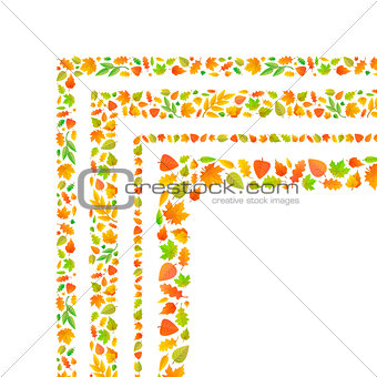 Four corners made from cute autumn leaves isolated on white