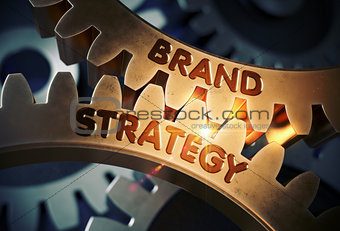 Brand Strategy Concept. Golden Cog Gears. 3D Illustration.
